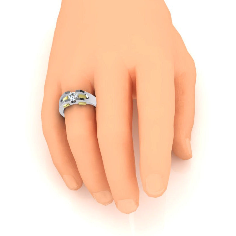 Two Tone Men's Real Solitaire Diamond Ring 1 Carat