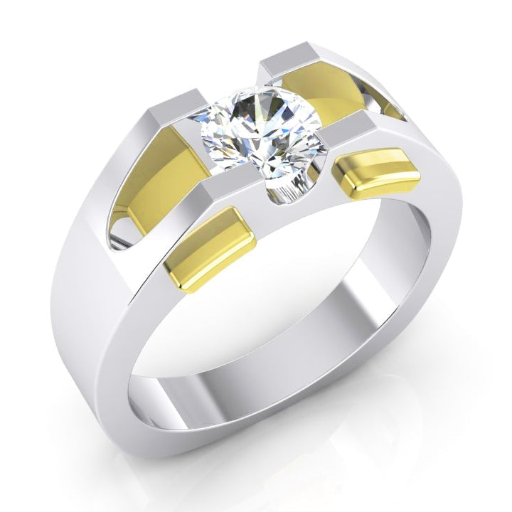 Two Tone Men's Real Solitaire Diamond Ring 1 Carat
