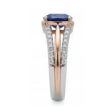 Two Tone Natural Earth Mined Diamond Engagement Ring With Cushion Blue Sapphire 2.50 Carat
