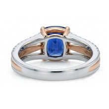 Two Tone Natural Earth Mined Diamond Engagement Ring With Cushion Blue Sapphire 2.50 Carat