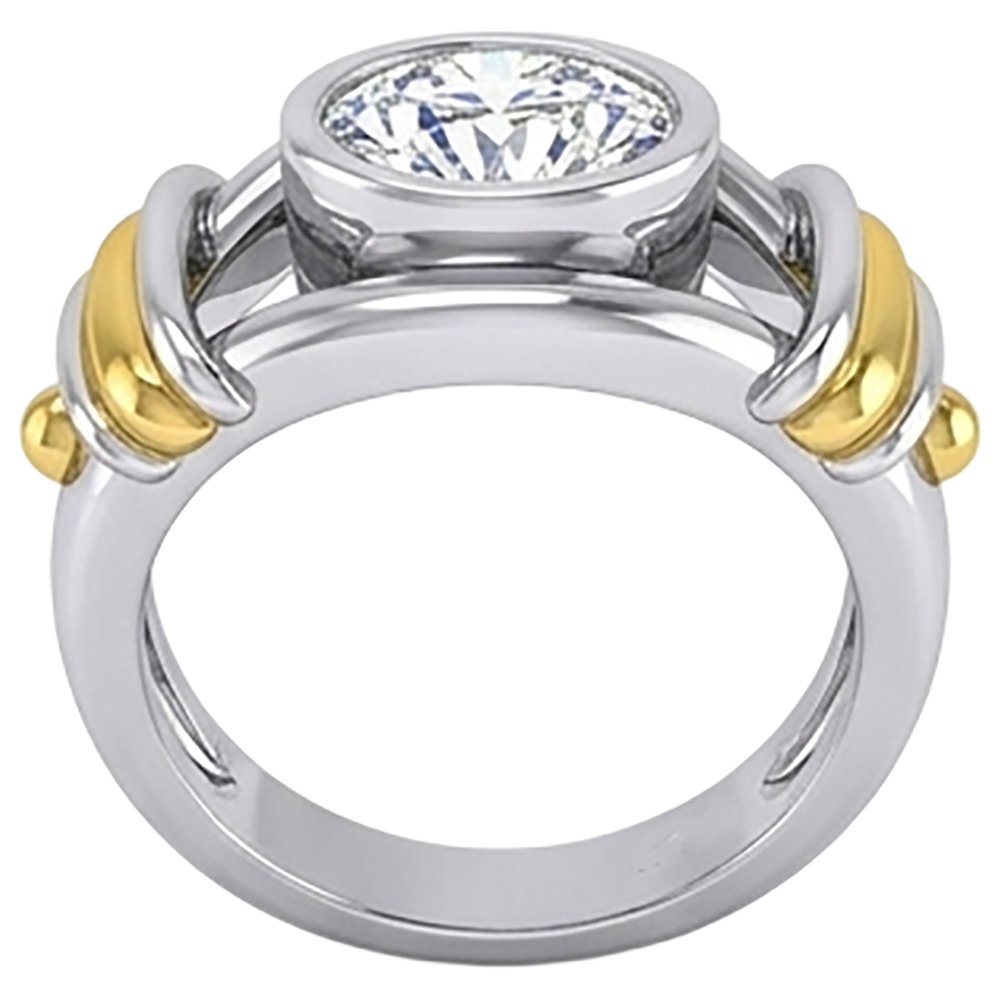 Two Tone Natural Earth Mined Diamond Solitaire Mens Ring Bezel Set 2 Carats