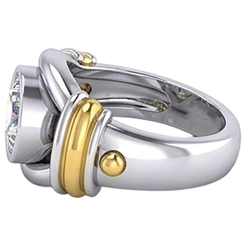 Two Tone Natural Earth Mined Diamond Solitaire Mens Ring Bezel Set 2 Carats