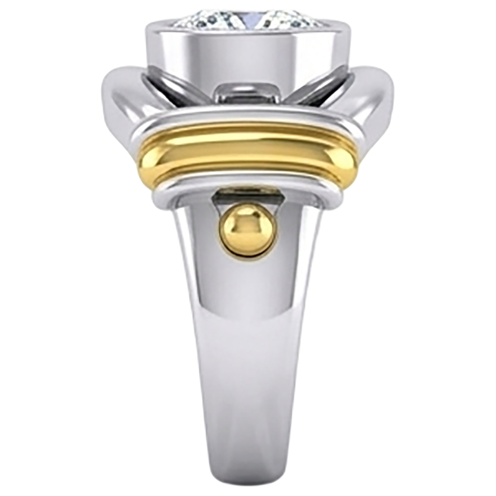 Two Tone Natural Earth Mined Diamond Solitaire Mens Ring Bezel Set 2 Carats