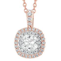 Two Tone Real Diamond Halo Pendant Cushion Old Miner Prong Set 6.50 Carats