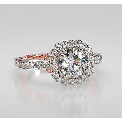 Two Tone Real Round Diamond Anniversary Halo Ring 2.50 Carats Jewelry