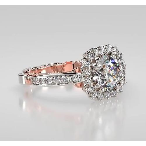 Two Tone Real Round Diamond Anniversary Halo Ring 2.50 Carats Jewelry