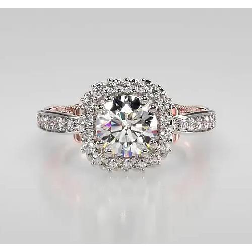 Two Tone Real Round Diamond Anniversary Halo Ring 2.50 Carats Jewelry