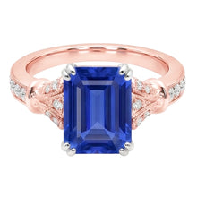 Two Tone Round Natural Earth Mined Diamond Vintage Style Sapphire Engagement Ring 3 Carats