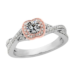 Two Tone Round Old Mine Cut Real Diamond Ring Crossover Style 3.50 Carats