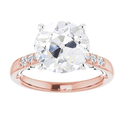 Two Tone Round Real Old Mine Cut Real Natural Earth Mined Diamond Ring Prong Set 5.75 Carats