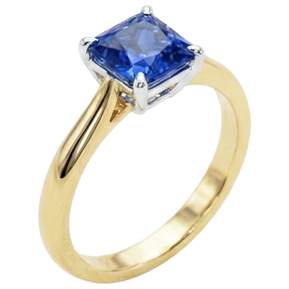 natural radiant sapphire 1.50ct ring close up detail