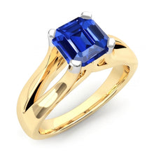 Two Tone Solitaire Emerald Blue Sapphire Ring 2.50 Carats Split Shank