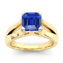 Two Tone Solitaire Emerald Blue Sapphire Ring 2.50 Carats Split Shank