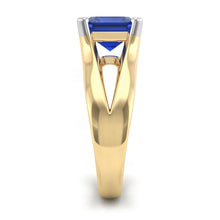 Two Tone Solitaire Emerald Blue Sapphire Ring 2.50 Carats Split Shank
