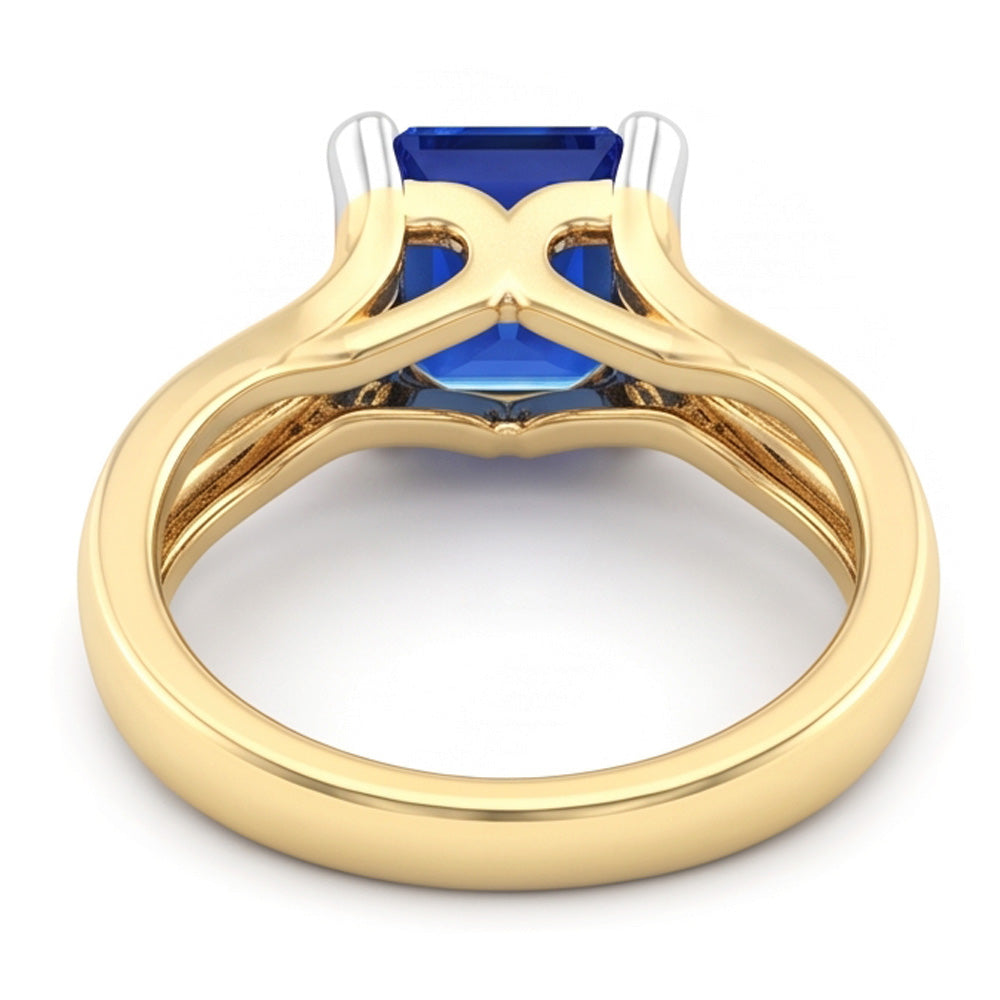 Two Tone Solitaire Emerald Blue Sapphire Ring 2.50 Carats Split Shank