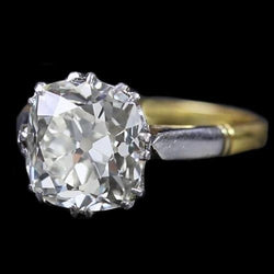 Two Tone Solitaire Engagement Ring Old Cut Cushion Genuine Diamond 3 Carats
