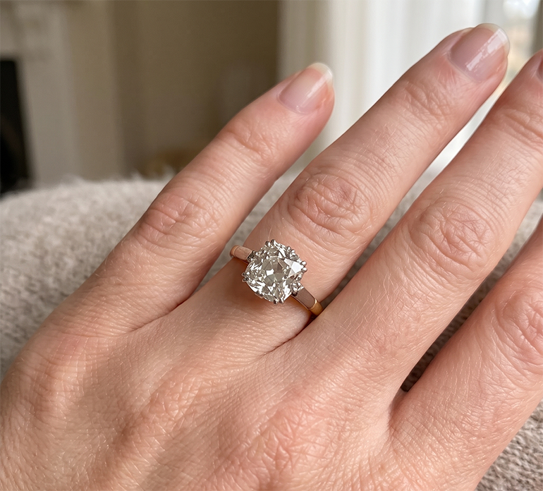 Two Tone Solitaire Engagement Ring Old Cut Cushion Genuine Natural Earth Mined Diamond 3 Carats
