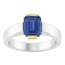 Two Tone Solitaire Ring 1 Carat Blue Sapphire Emerald Cut Gold Jewellery