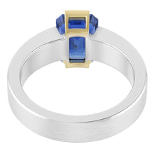 Two Tone Solitaire Ring 1 Carat Blue Sapphire Emerald Cut Gold Jewellery