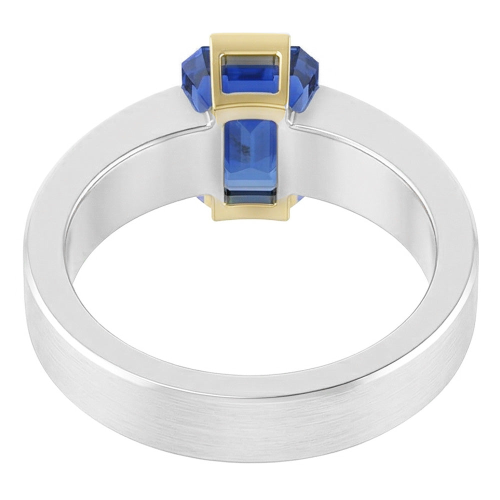 Two Tone Solitaire Ring 1 Carat Blue Sapphire Emerald Cut Gold Jewellery