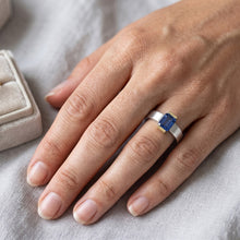Two Tone Solitaire Ring 1 Carat Blue Sapphire Emerald Cut Gold Jewellery