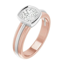 Two Tone Solitaire Ring Cushion Old Cut Real Natural Earth Mined Diamond Bezel Set 2.20 Carats