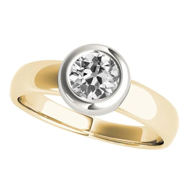 Two Tone Solitaire Ring Old Miner Real Diamond Bezel Set 1.50 Carats