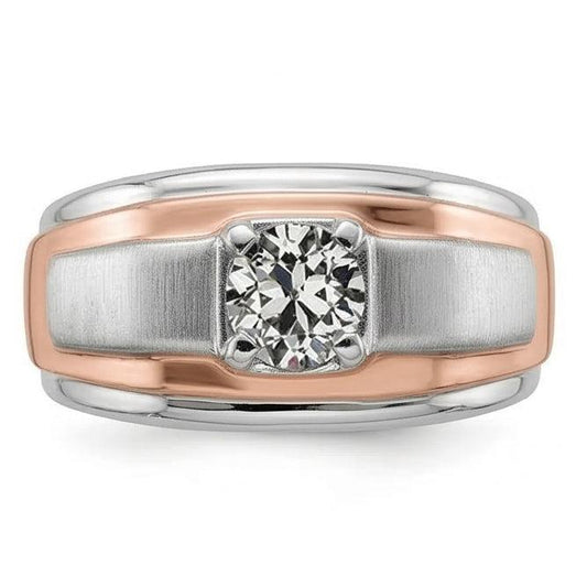Two Tone Solitaire Round Old Cut Natural Earth Mined Diamond Ring Prong Set 1 Carat
