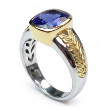 Two Tone Solitaire Tanzanite Ring Cushion Bezel Set 5.50 Carats