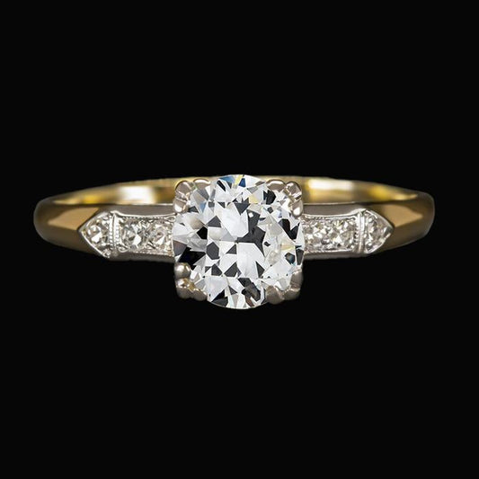 Two Tone Wedding Ring Round Old European Real Diamond 2.50 Carats