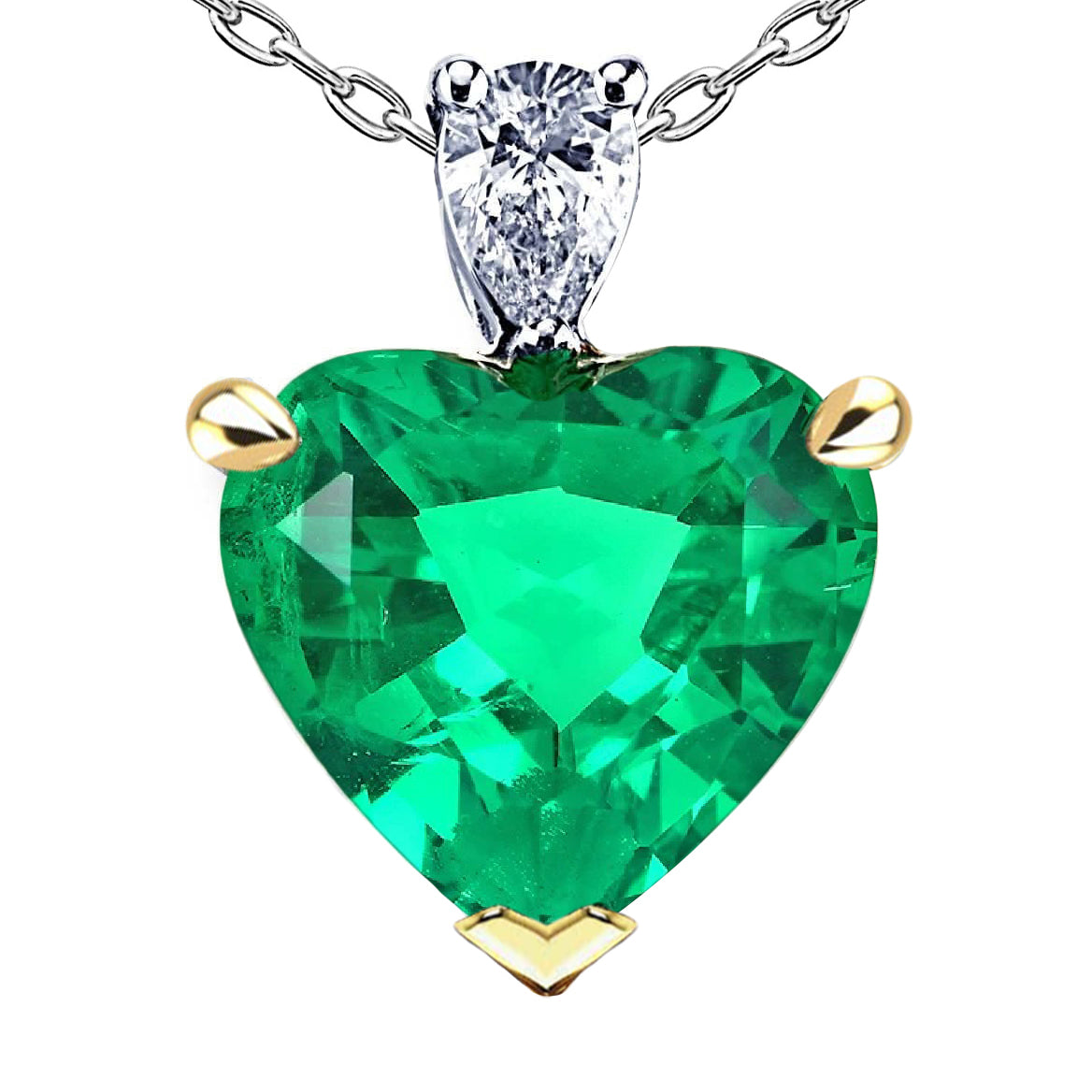 Emerald Heart Shape Gemstone Pendant in 14 Karat Two Tone Gold – main view