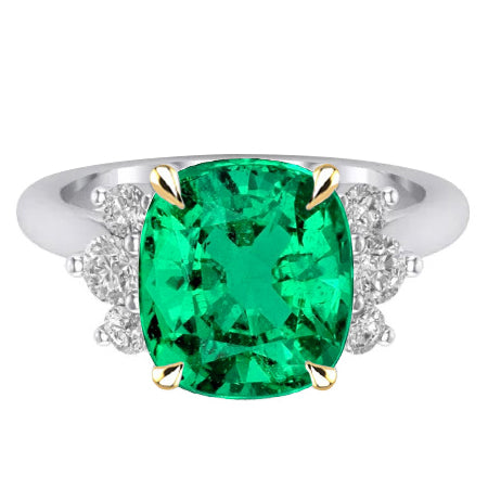 Real Emerald Gemstone Ring 4 ct 14 Karat Two Tone Gold – main view