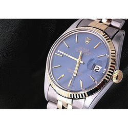 Two Tone Rolex Date Just Watch Blue Stick Dial Oyster Perpetual Jubilee QUICK SET