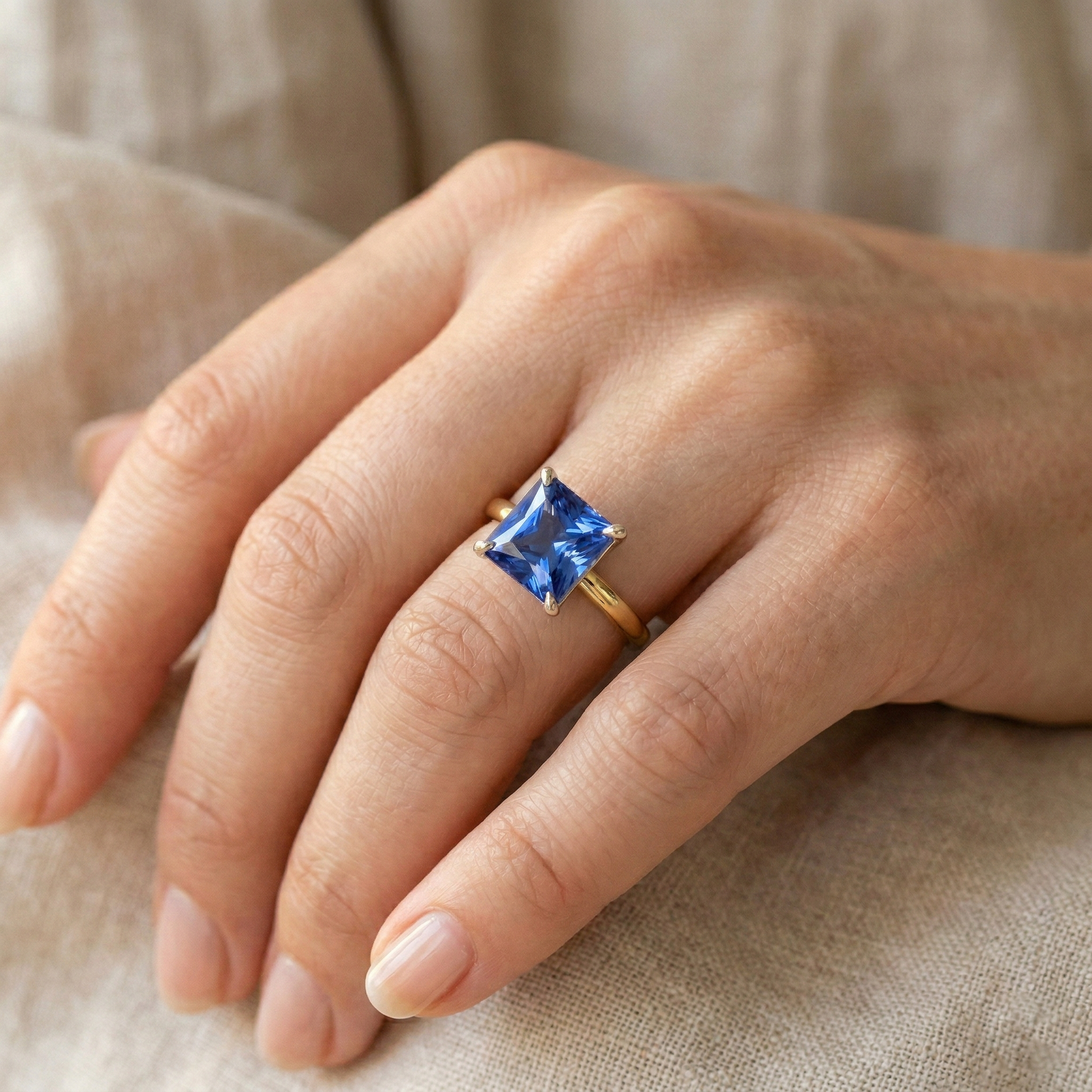 natural radiant sapphire 1.50ct ring on white background
