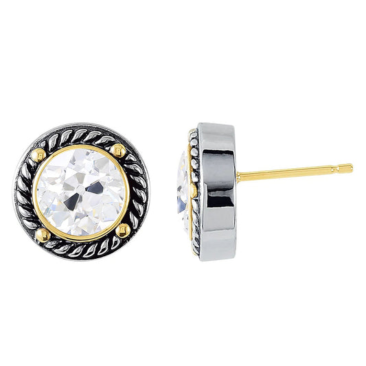 Antique Cushion Fine Diamond ring in Two-Tone 14K Gold – front view