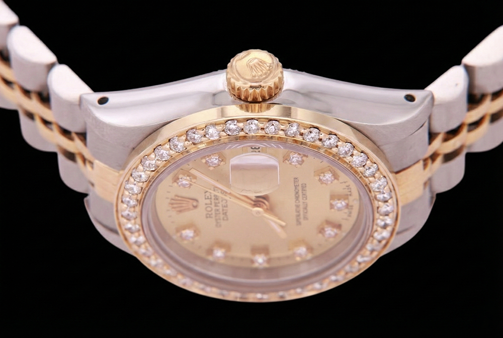 Two Tone Champagne Natural Earth Mined Diamond Dial Bezel Lady Watch Rolex Datejust