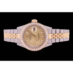 Two Tone Champagne Natural Earth Mined Diamond Dial Bezel Lady Watch Rolex Datejust