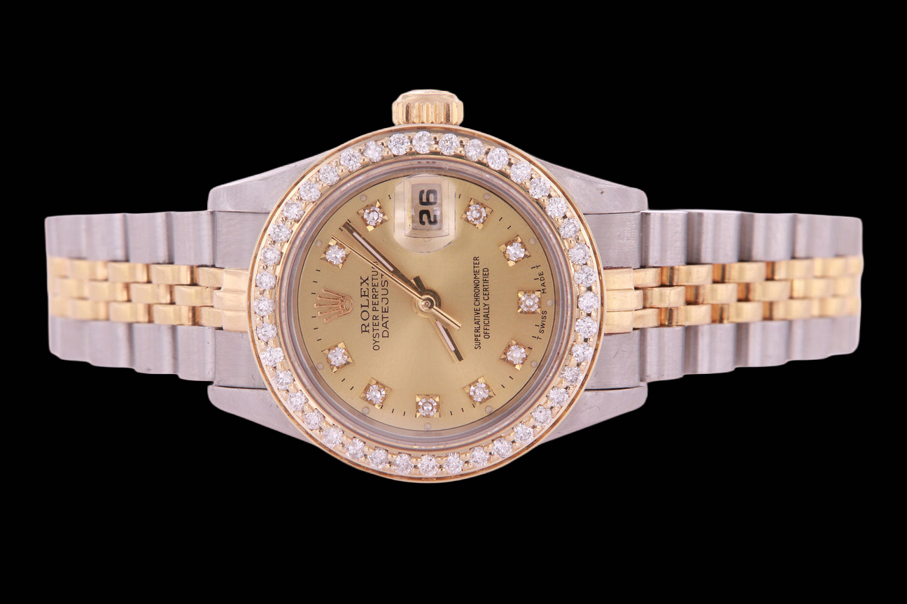 Two Tone Champagne Natural Earth Mined Diamond Dial Bezel Lady Watch Rolex Datejust