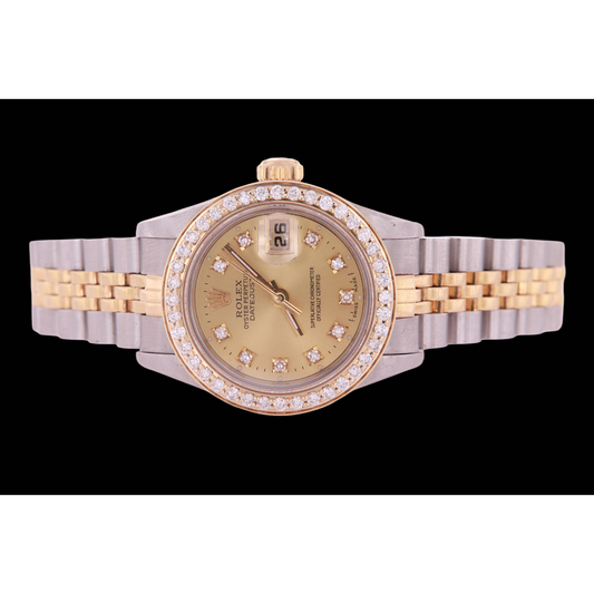 Two Tone Champagne Natural Earth Mined Diamond Dial Bezel Lady Watch Rolex Datejust