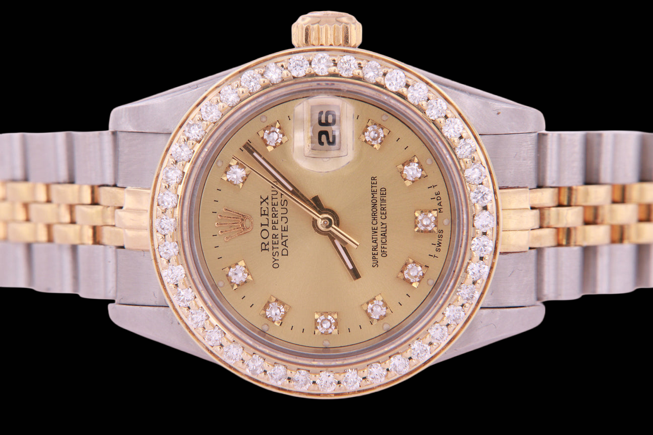 Two Tone Champagne Diamond Dial Bezel Lady Watch Rolex Datejust