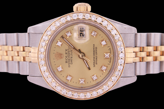 Two Tone Champagne Diamond Dial Bezel Lady Watch Rolex Datejust