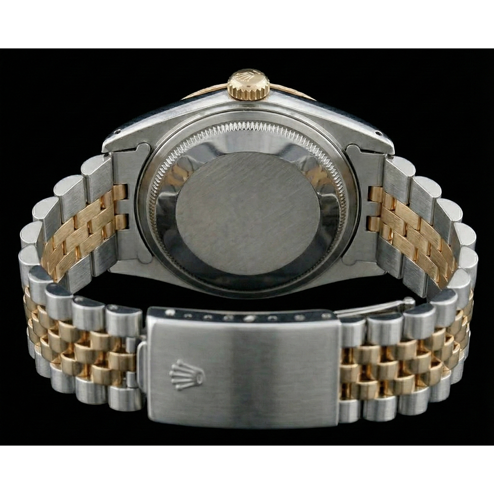 Two Tone Jubilee Bracelet Rolex Dj Watch Black Stick Dial Fluted