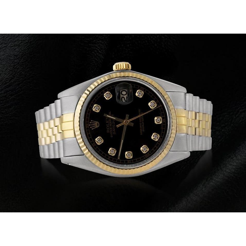 Two Tone Men Rolex Datejust Watch Natural Earth Mined Diamond Dial Jubilee Bracelet