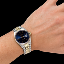 Two Tone Rolex Date Just Watch Blue Stick Dial Oyster Perpetual Jubilee QUICK SET