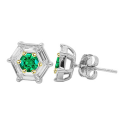 Two-Tone 14K Gold GIA-Certified Emerald Gemstone Earring 1 ct
