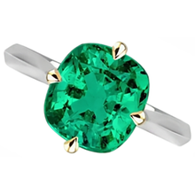Fine Emerald Precious Stone Ring 2-ct 14 Karat Two Tone Gold – front view