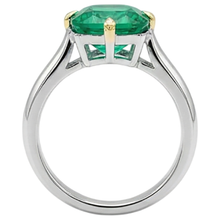 Cushion Cut Fine Emerald ring in 14 Karat Two Tone Gold – back view