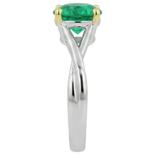 Fine Emerald Round Cut Gemstone Ring in Two-Tone 14K Gold – top view