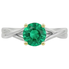 Round Cut Fine Emerald ring in Two-Tone 14K Gold – front view