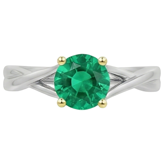 Round Cut Fine Emerald ring in Two-Tone 14K Gold – front view